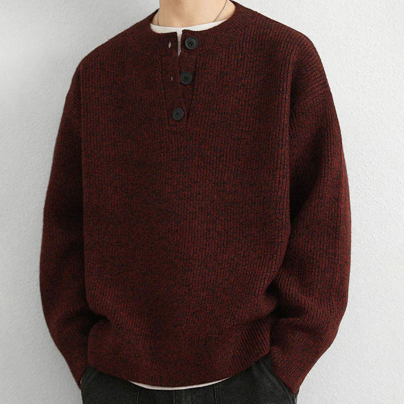 Buddha Stones Winter V-Neck Buttons Ribbed Design Warm Men's Long Sleeve Knitted Sweater