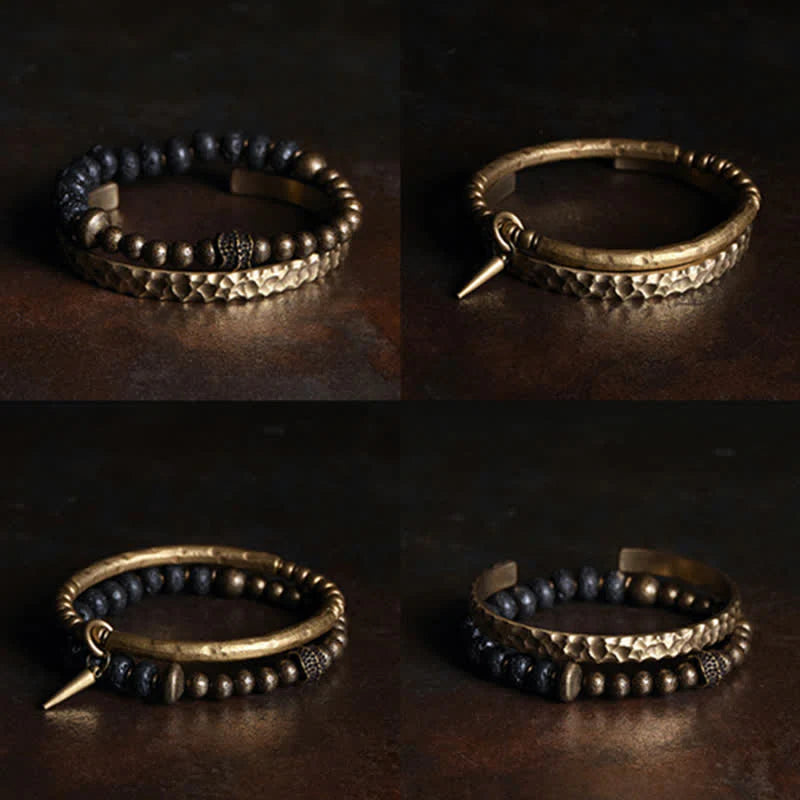 Buddha Stones Lava Rock Stone Copper Balance Cuff Bracelet Bangle (Extra 30% Off | USE CODE: FS30)