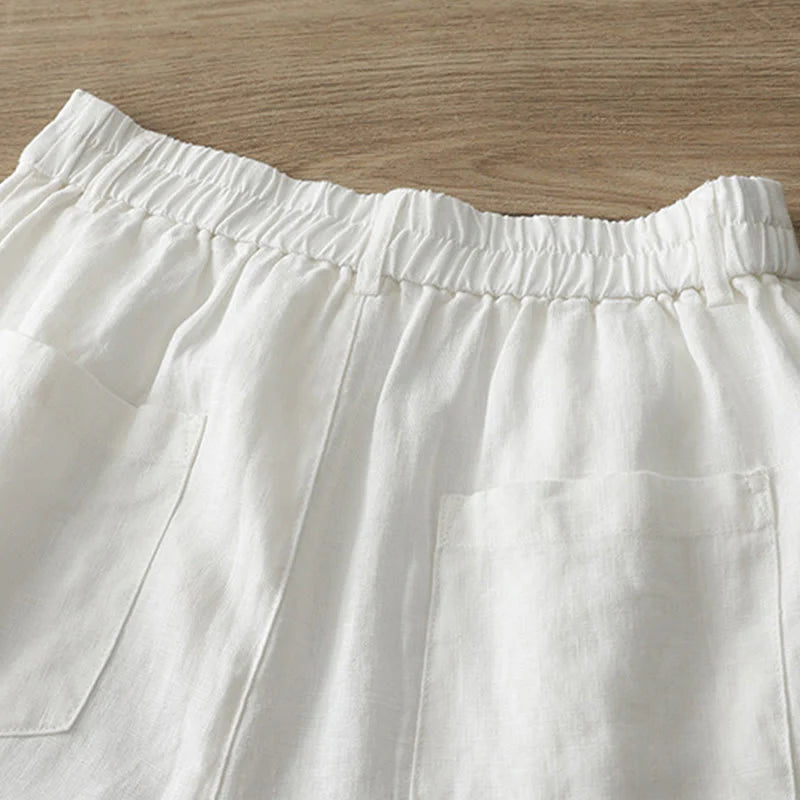 Buddha Stones Casual Retro Plain Women's Cotton Wide Leg Pants With Pockets Zipper
