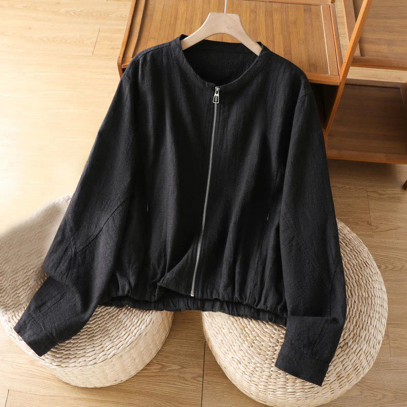 Buddha Stones Women's Cotton Zipper Design Double Layer Long Sleeve Jacket With Pockets