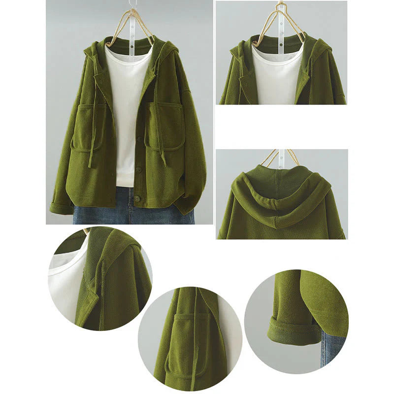 Buddha Stones Solid Color Buttons Down Decorative Pocket Women's Long Sleeve Cardigan