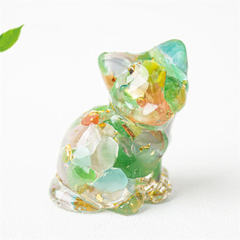 Buddha Stones Sitting Cat  Resin Gravel Pink Crystal Citrine White Crystal Lapis Lazuli Soothing Desktop Decoration