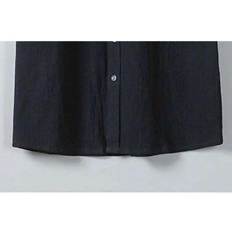 Buddha Stones Daily Printing Solid Color Single Breasted Men's Short Sleeve Cotton Linen Shirt WIth Pockets