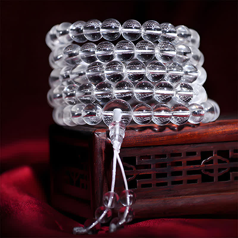 Buddha Stones 108 Clear Quartz Beads Protection Mala