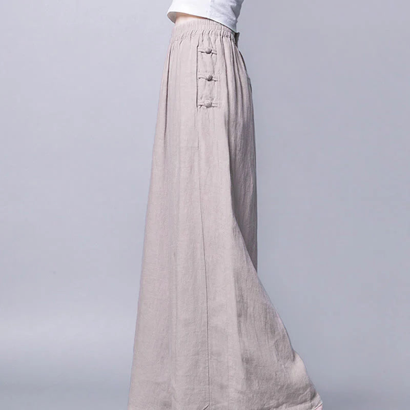 Buddha Stones Casual Frog-Button High Waist Wide Leg Pants With Pockets