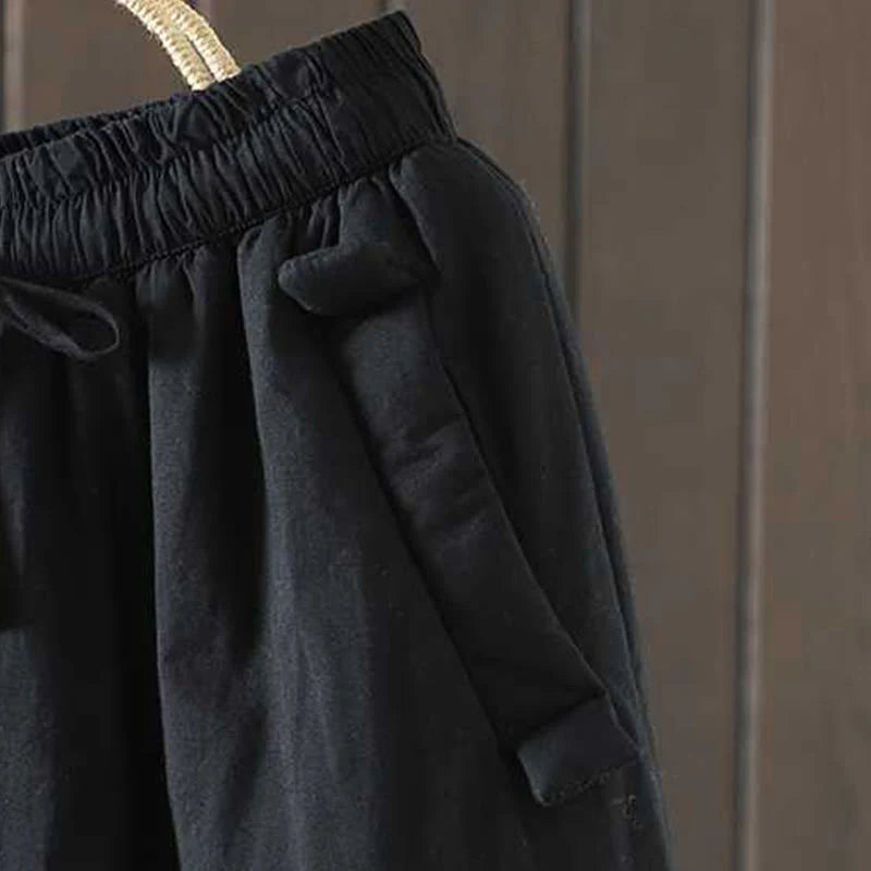 Buddha Stones Women's Winter Drawstring Fleece-Lined Thermal Harem Pants With Pockets