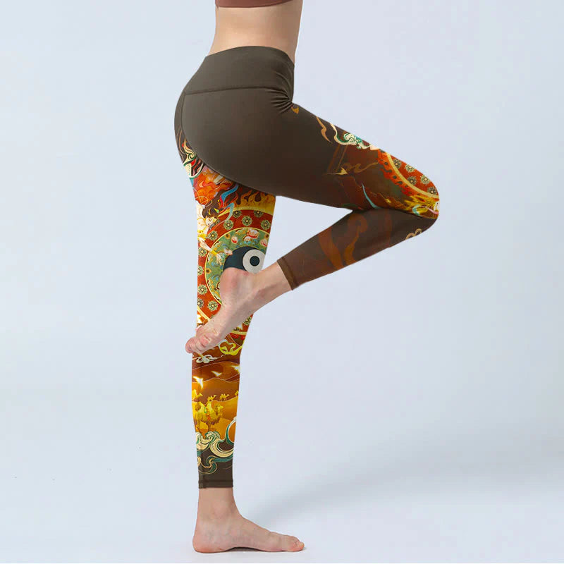 Buddha Stones Colorful Fairy Yin Yang Flame Camel Goat Flower Pattern Gym Leggings Women's Yoga Pants