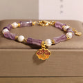 Buddha Stones Natural Peace Lock Bamboo Shape Fu Character Amethyst Pearl Balance Bracelet