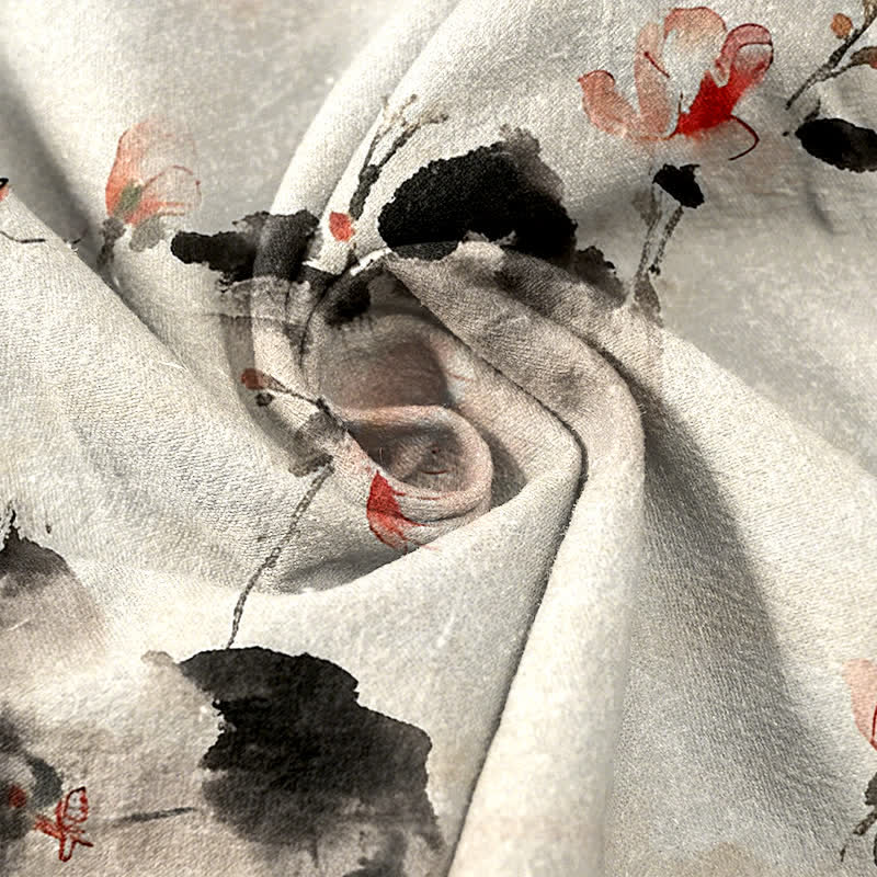 Buddha Stones Pure Cotton Butterfly Flowers Pattern Print Women's Pants With Pockets