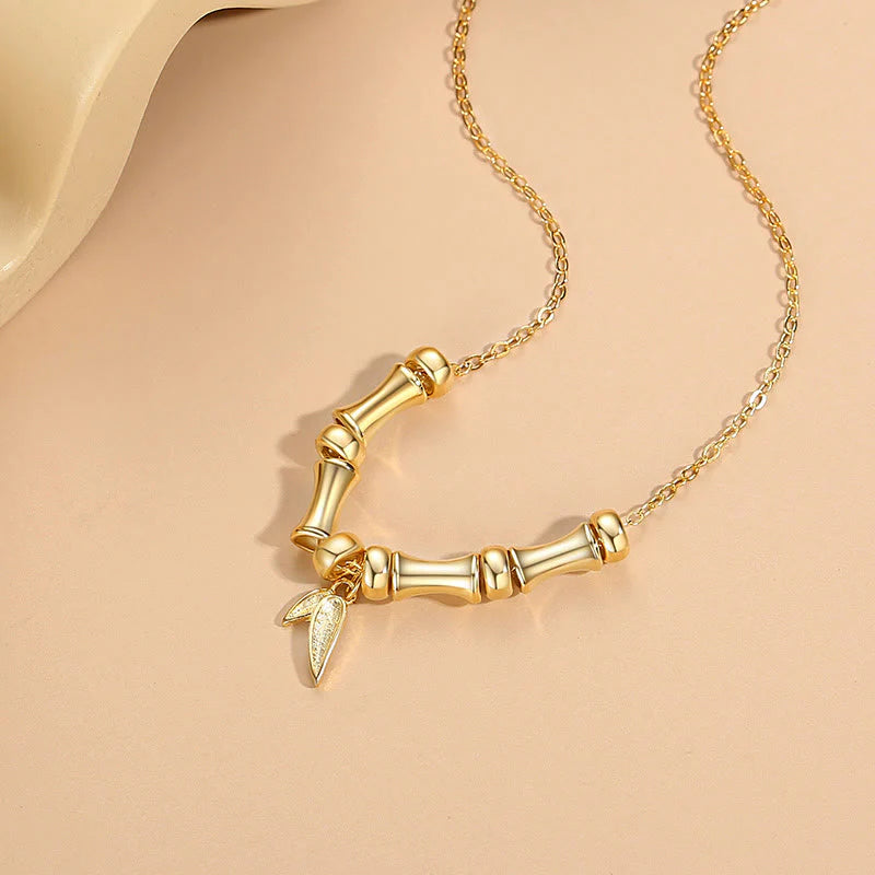 Buddha Stones Golden Bamboo Pattern Titanium Steel Wealth Necklace Pendant