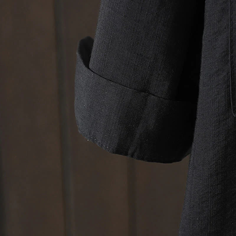 Buddha Stones Plain Buttons Women's Cotton Coat With Pockets