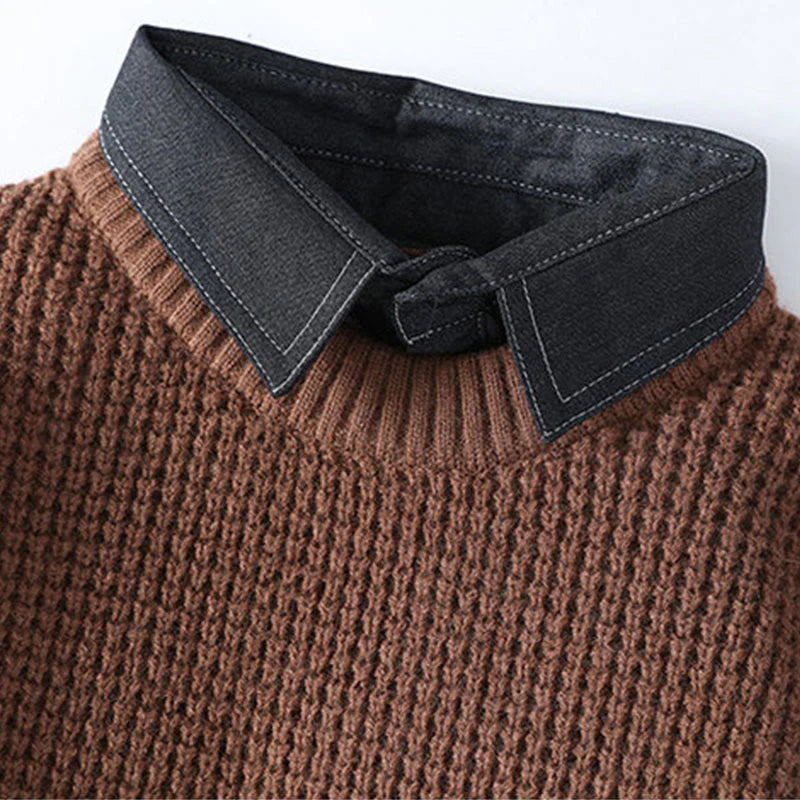 Buddha Stones Winter Black Stand Collar Waffle Pattern Warm Men's Long Sleeve Knitted Sweater