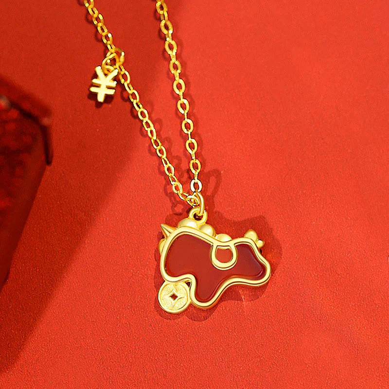 Buddha Stones 925 Sterling Silver Year Of The Horse Coin Charm Red Agate Blessing Necklace Pendant