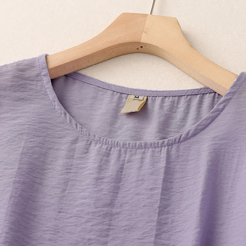 Buddha Stones Solid Color Frog-Button Design Puff Short Sleeve Women's T-Shirt