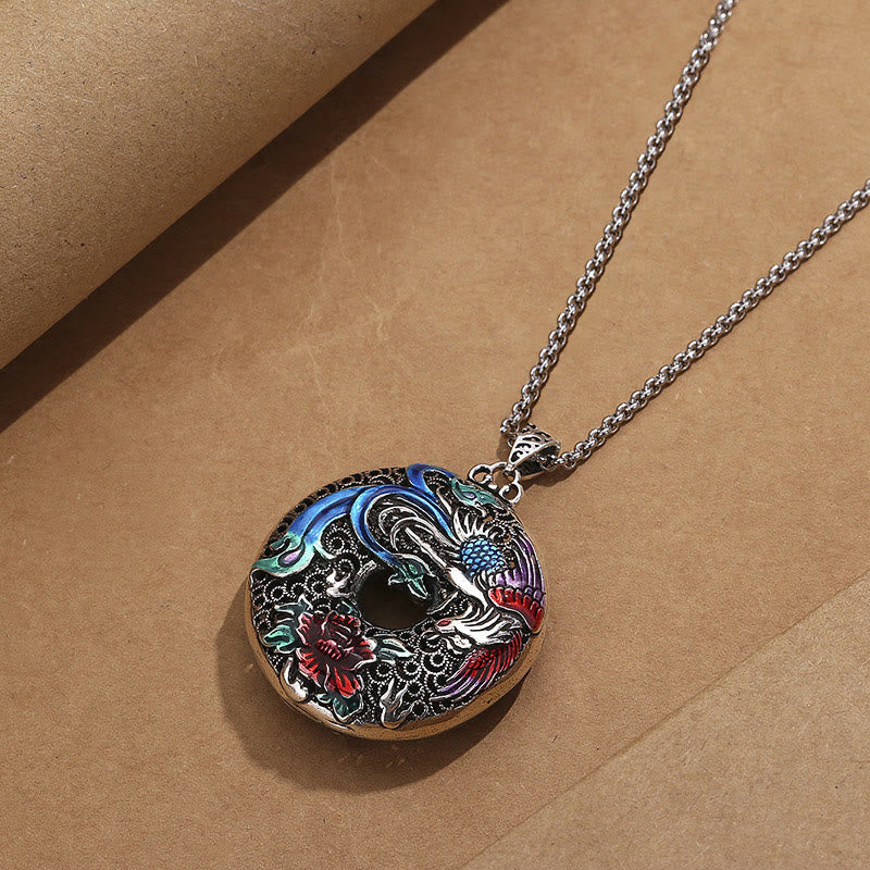 Buddha Stones Phoenix Peony Flower Luck Protection Necklace Pendant (Extra 30% Off | USE CODE: FS30)