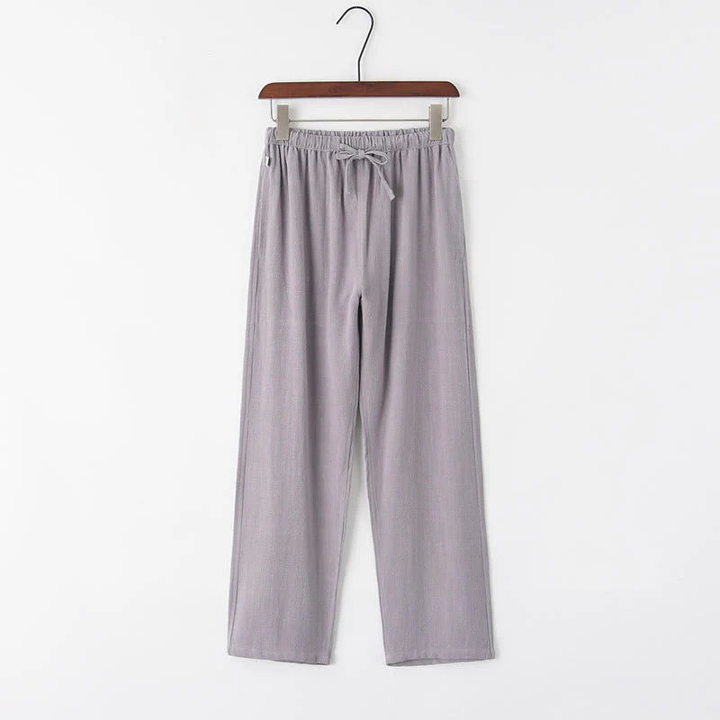 Buddha Stones Spring Summer Solid Men's Drawstring Linen Pants With Pockets