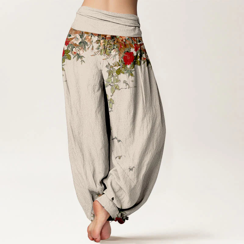 Buddha Stones Pure Cotton Colourful Flower Leaves Patterns Women's Elastic Waist Harem Pants