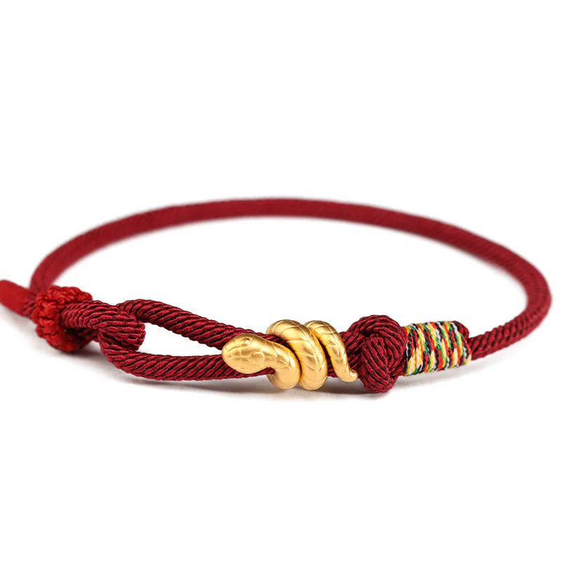 Buddha Stones 999 Gold Year of the Snake Design Handmade Luck Protection Rope Braided Bracelet (Extra 30% Off | USE CODE: FS30)