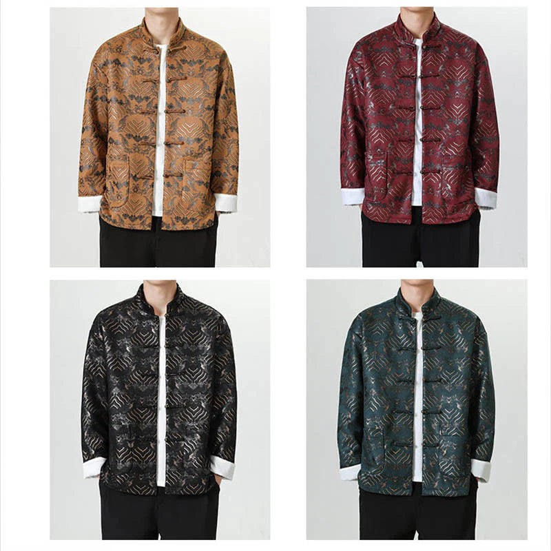 Buddha Stones Frog-Button Chinese Tang Suit Wave Shape Long Shirt Men Jacket Clothing (Extra 30% Off | USE CODE: FS30)