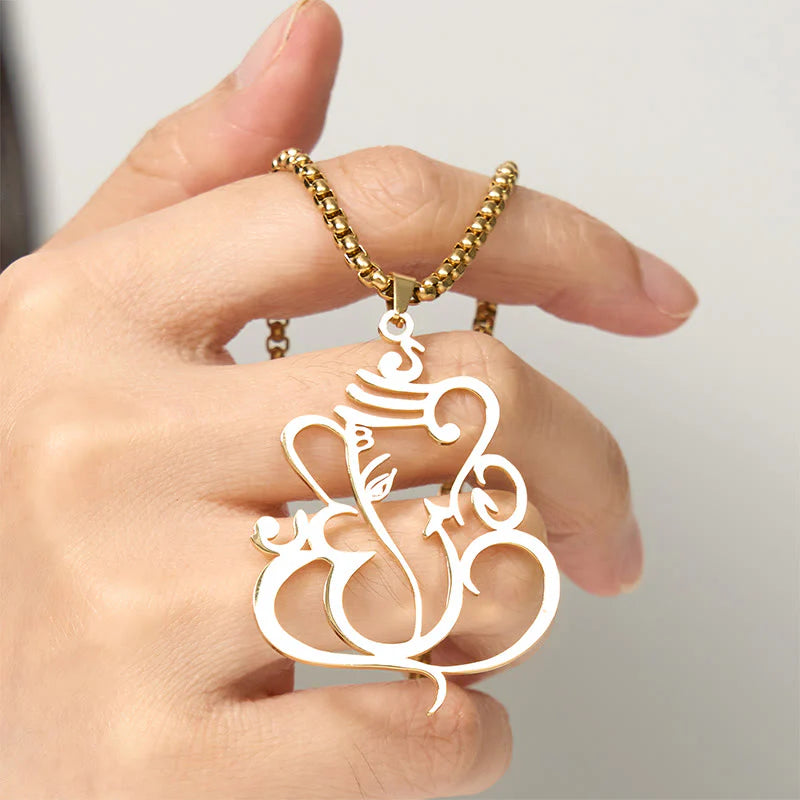 Buddha Stones Ganesh Elephant Stainless Steel Protection Necklace Pendant