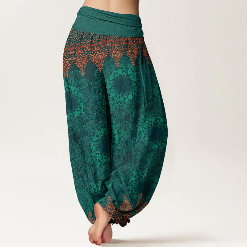 Buddha Stones Pure Cotton Triangular Mandala Patterns Women's Elastic Waist Harem Pants