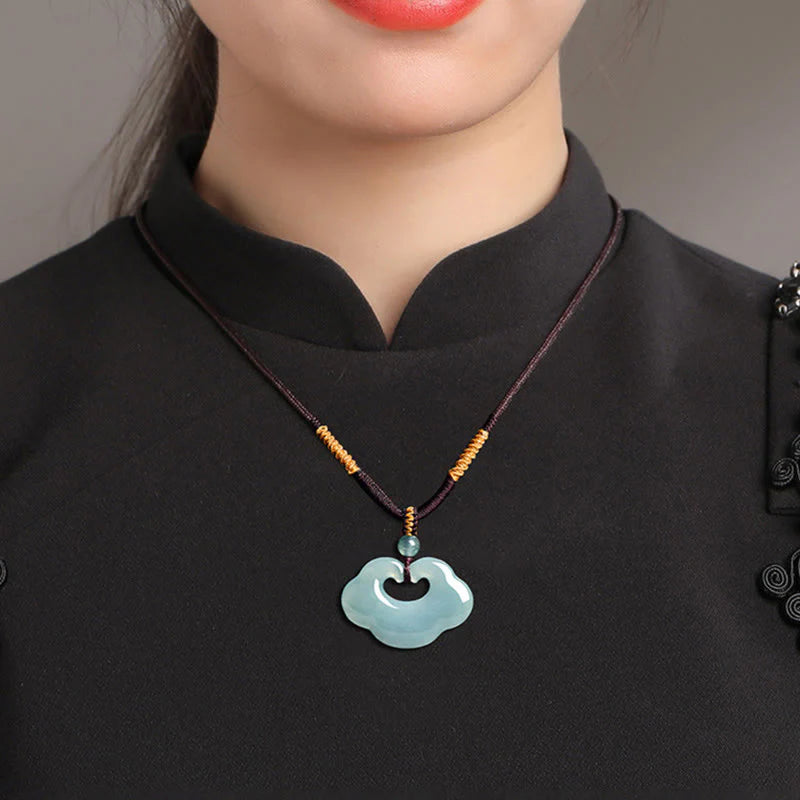Buddha Stones Auspicious Ruyi Jade Luck Necklace String Pendant