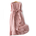 Buddha Stones Casual Lace-up Plain Crew Neck Half Sleeve Midi Dress With Pockets