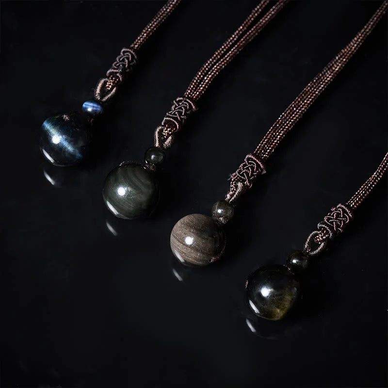 Buddha Stones Tiger's Eye Silver Sheen Obsidian Gold Sheen Obsidian Rainbow Obsidian Positive Necklace Pendant