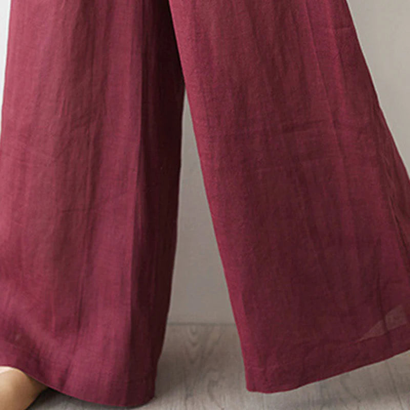 Buddha Stones Casual 2pcs Plain Three Quarter Sleeve Slanted Collar Shirt Top Wide Leg Pants With Pockets Meditation Zen Tai Chi Clothing Women's Set