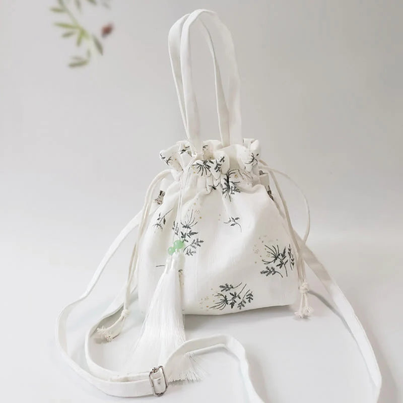 Buddha Stones White Flowers Green Leaves Canvas Tote Crossbody Bag Shoulder Bag Handbag