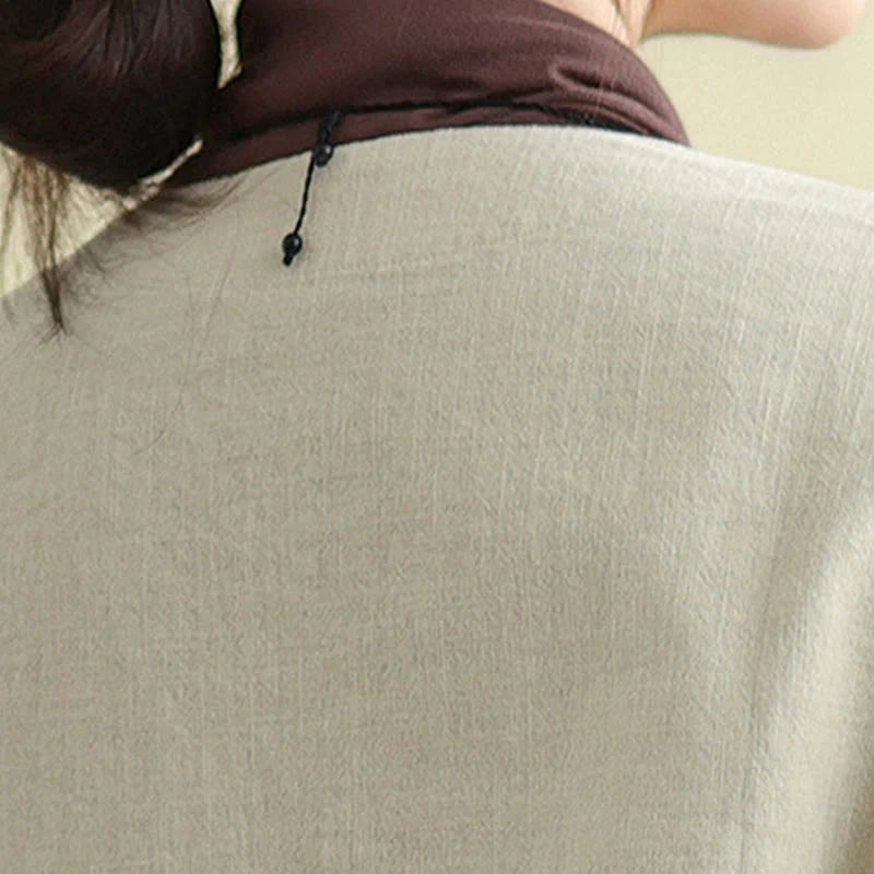 Buddha Stones Plain Design Long Sleeve Women's Cotton Linen Jacket With Pockets