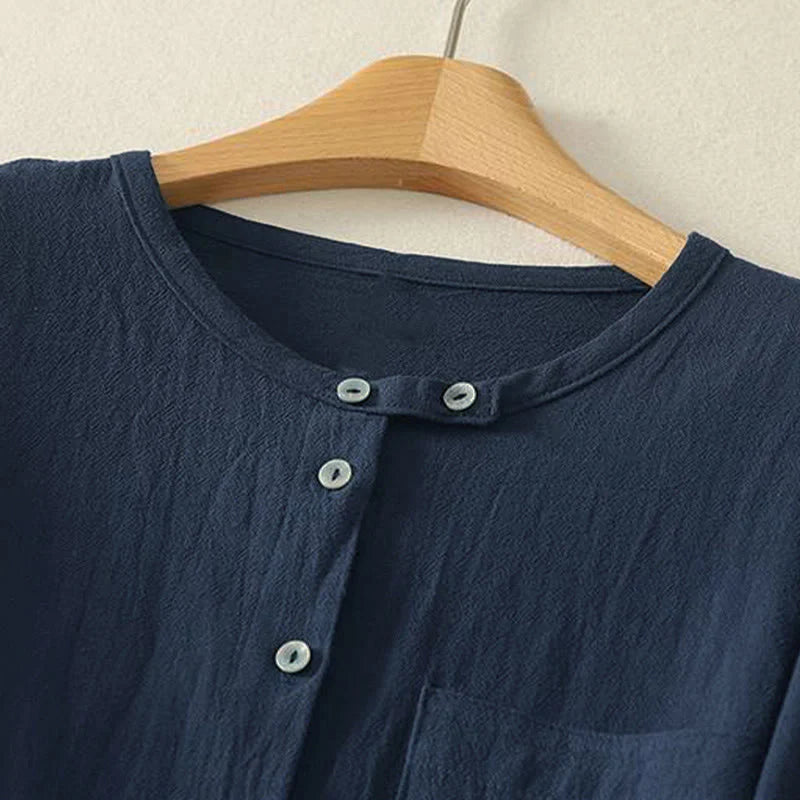 Buddha Stones Fall Crew Collar Long Sleeve Women's Polyester Shirt With Pockets