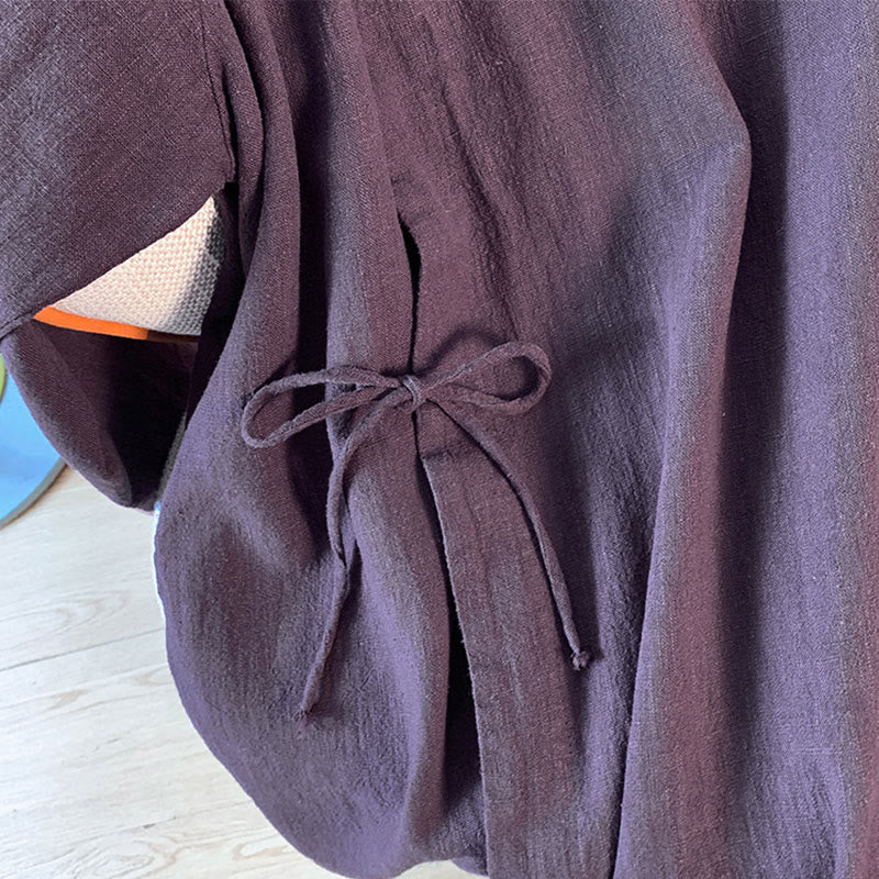 Buddha Stones Casual Women's Plain Frog-Button Stand Collar Design Long Sleeve Shirt