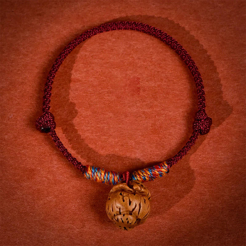 Buddha Stones Plaited Peach Pit Red String Strength Adjustable Cats Dogs Pet Collar