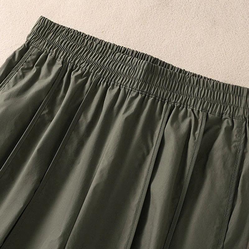 Buddha Stones Summer Simple Pure Color High Waisted Pleated Women's Harem Pants With Pockets