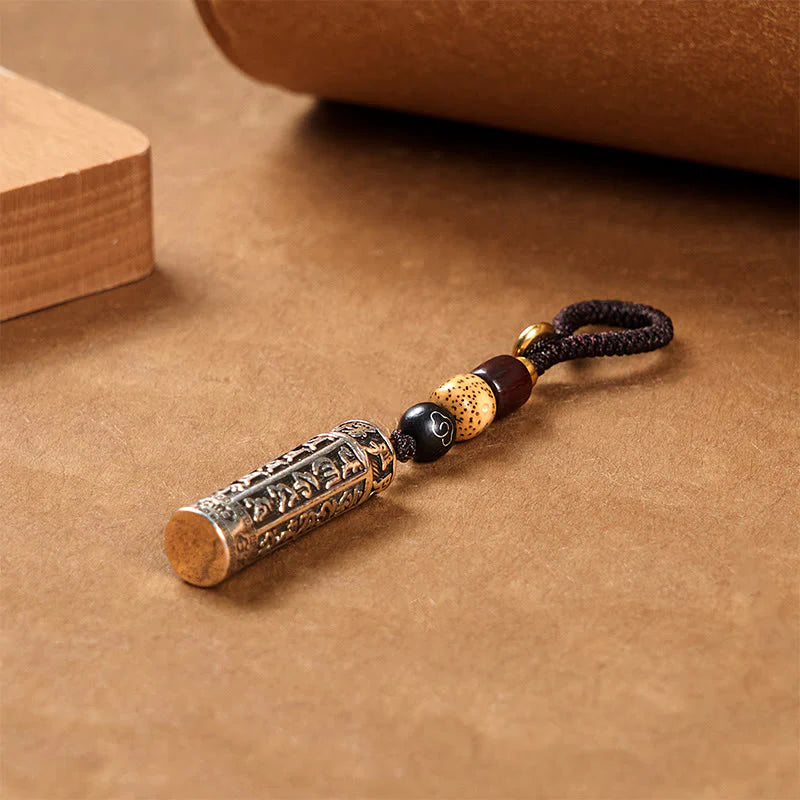 Buddha Stones Tibetan Om Mani Padme Hum Shurangama Mantra Vajra Pattern Copper Purity Key Chain