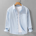 Buddha Stones Spring Solid Buttons Down Decorative Pocket Men's Stand Collar Long Sleeve Cotton Shirt
