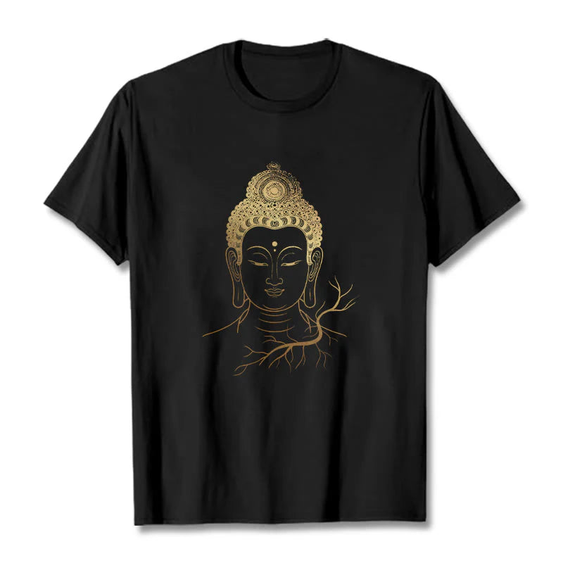 Buddha Stones Golden Meditation Buddha Head Tee T-shirt