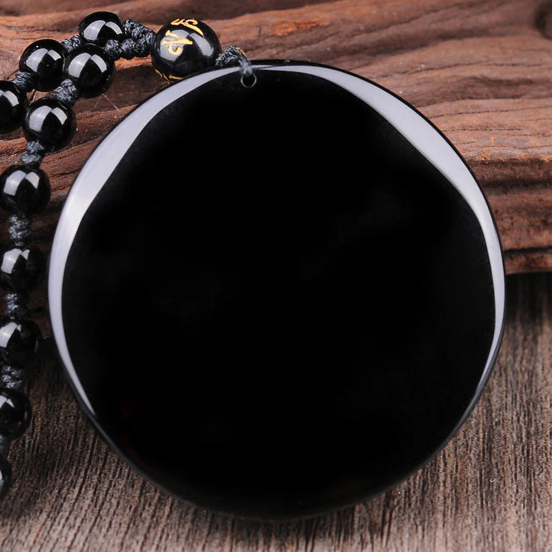 Buddha Stones Bagua Dragon Phoenix Obsidian Fulfilment Pendant Necklace