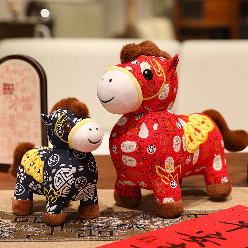 Buddha Stones Year of the Horse Copper Coins Plush Doll Home Decoration