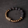 Buddha Stones Lava Rock Stone Rainbow Obsidian Brass Support Healing Bracelet