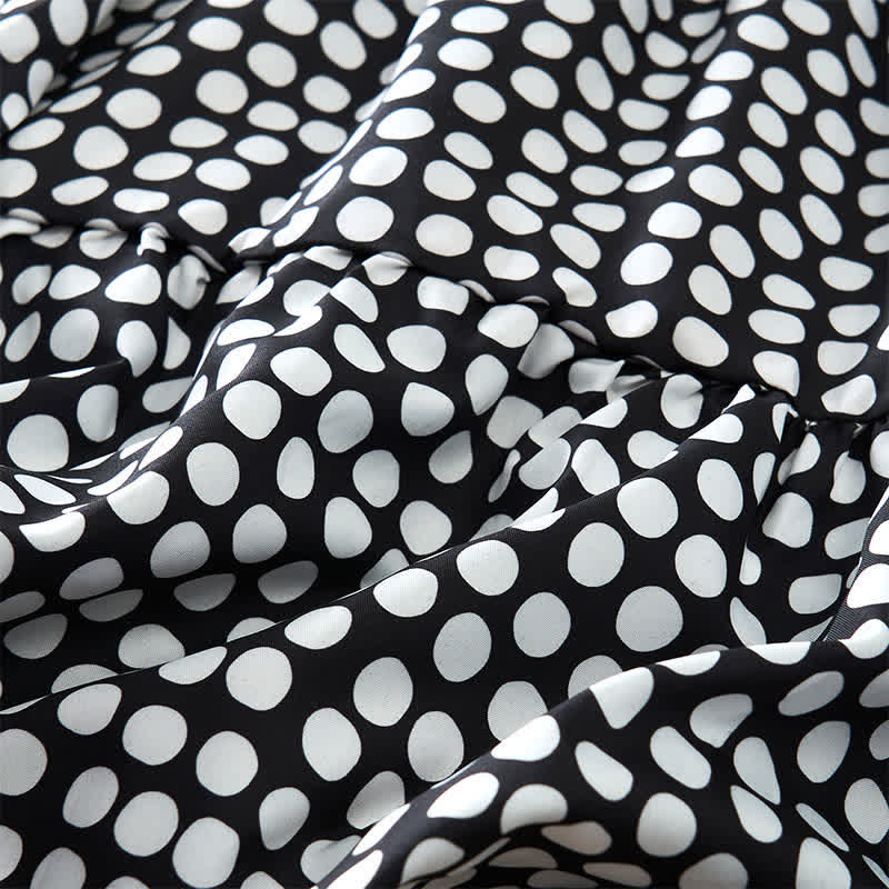 Buddha Stones Summer Elegant Polka Dot A Line Ruffle Hem Short Sleeve Knee Length Dress