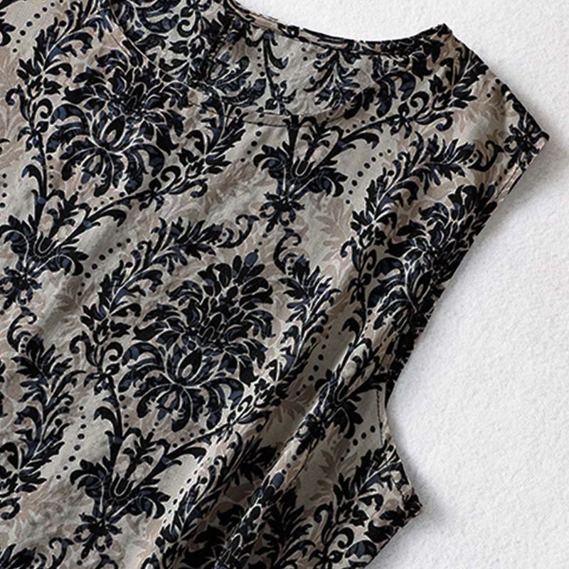 Buddha Stones Commute Summer Printing Simple Design Crew Neck Sleeveless Maxi Dress