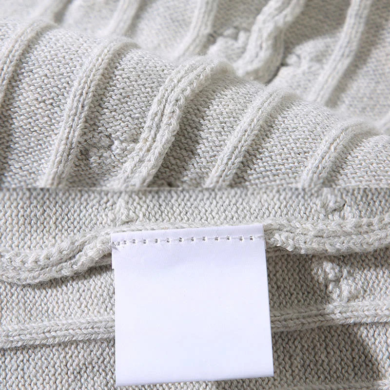 Buddha Stones Cable Knit Design Men's Crew Neck Long Sleeve Pure Cotton Sweater