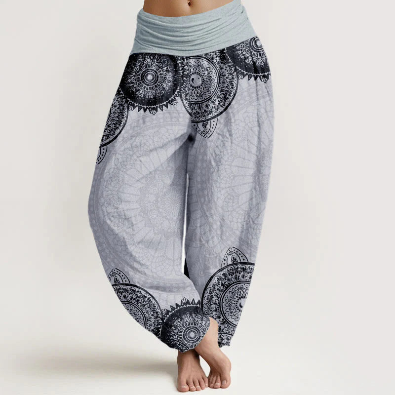 Buddha Stones Pure Cotton Circular Mandala Design Women's Elastic Waist Harem Pants