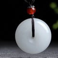 Buddha Stones Round Hetian White Jade Peace Buckle Blessing Necklace Pendant (Extra 30% Off | USE CODE: FS30)