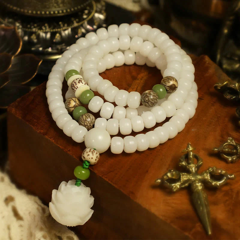 Buddha Stones Hoping for Serenity and Mindfulness Bodhi Lotus Mala Includes Gift Message Card