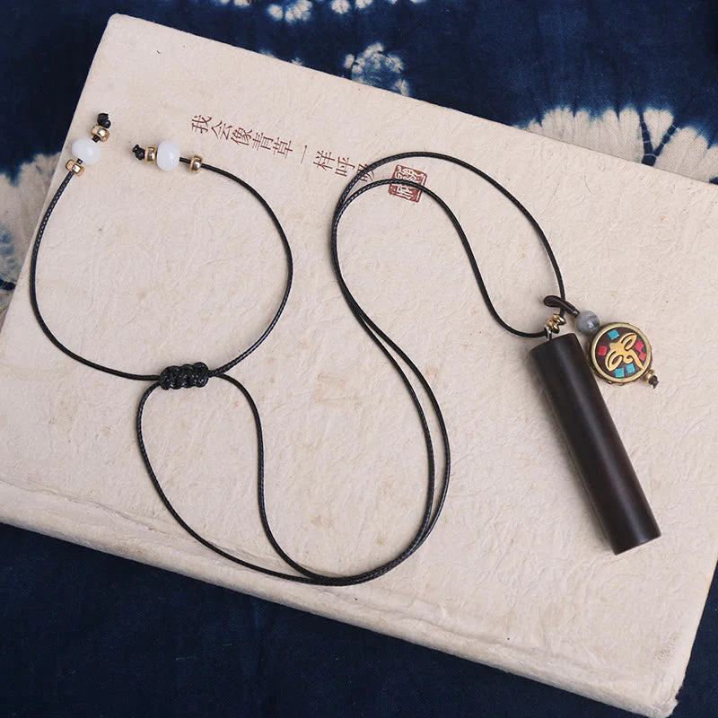 Buddha Stones Tibetan Ebony Wood Dzi Bead Peace Calm Necklace Pendant