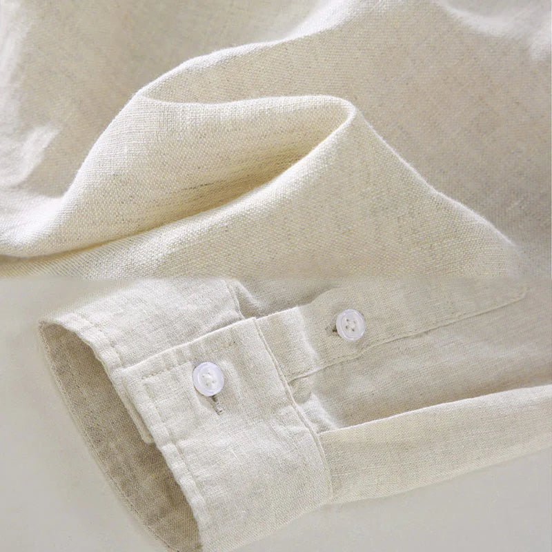 Buddha Stones Spring Men's Casual Pure Color Linen Long Sleeve Shirt With Pocket