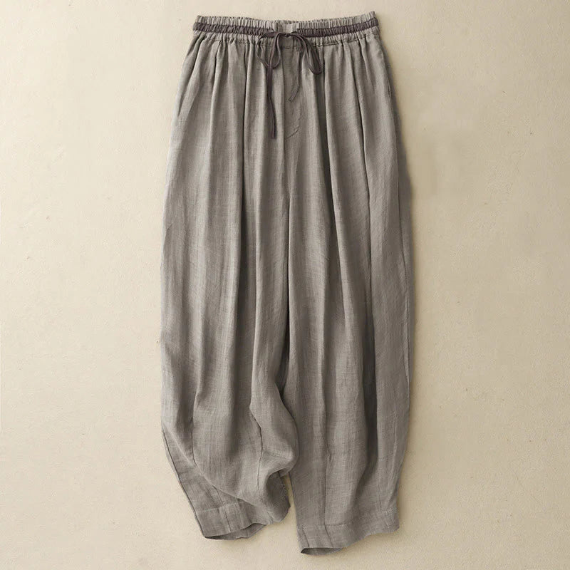 Buddha Stones Vintage Summer Casual Color Matching Drawstring Women's Cotton Linen Harem Pants With Pockets